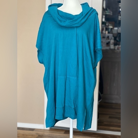 Bryn Walker blue turquoise kangaroo pocket poncho cowl neck XXL - Picture 3 of 5